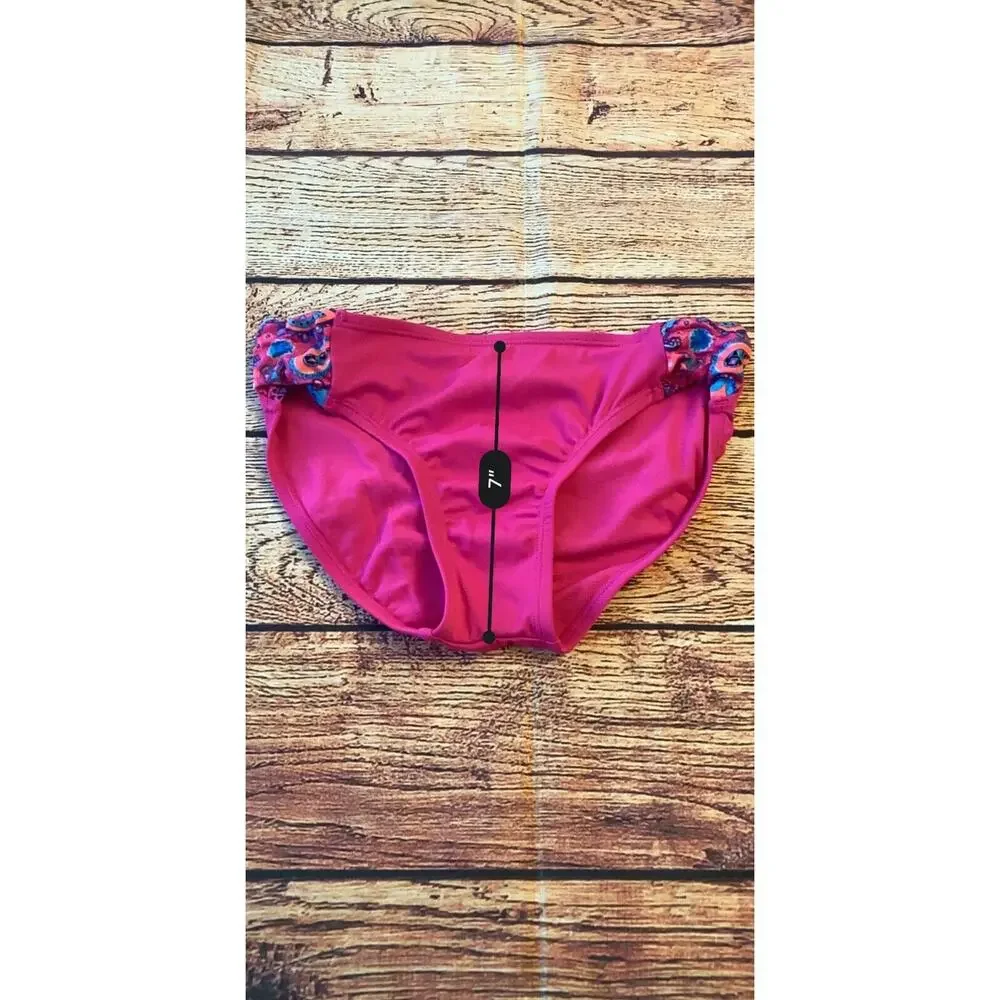 Justice Swim Bathing Suit Bikini Bottoms 12 Girl Pink Ruched